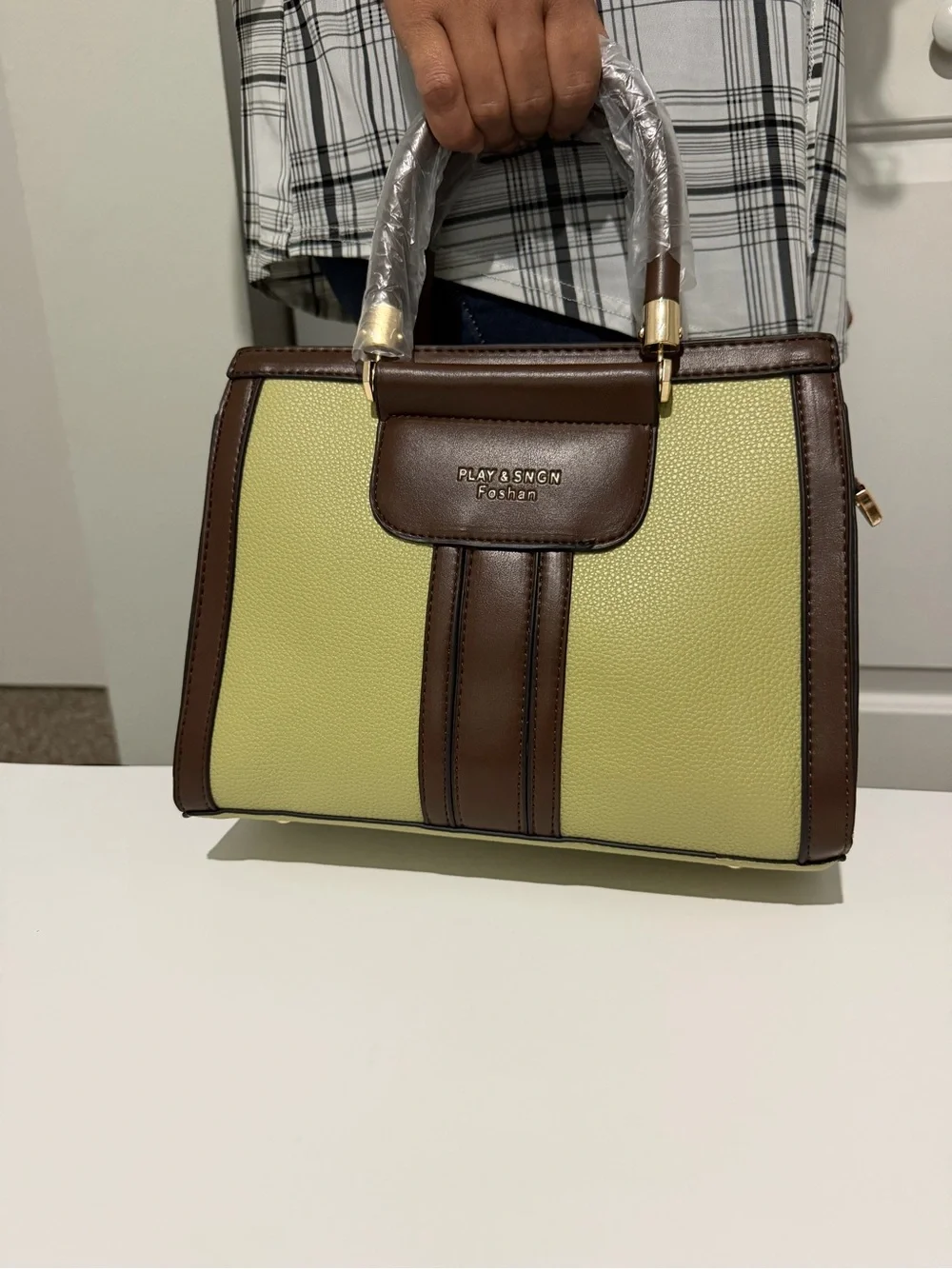 PLAY & SNGN Women’s Green and Brown Satchel Set with Wallet and Card Holder